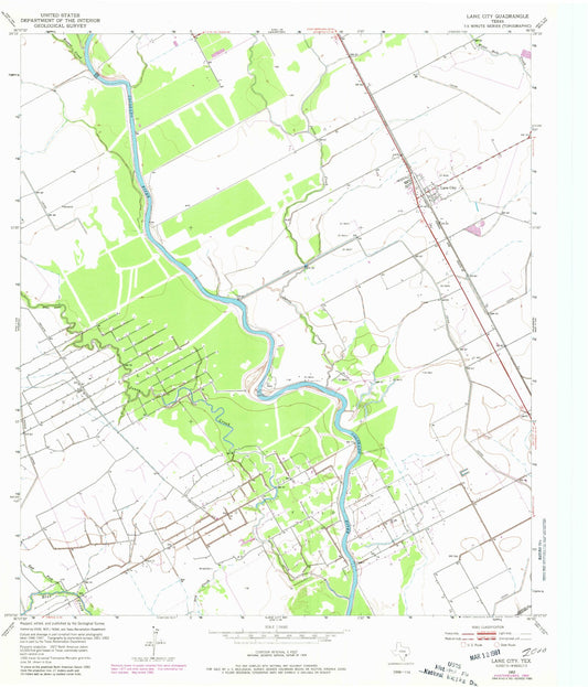Classic USGS Lane City Texas 7.5'x7.5' Topo Map Image