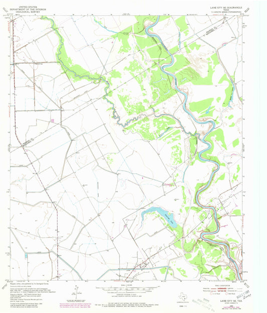 Classic USGS Lane City SE Texas 7.5'x7.5' Topo Map Image