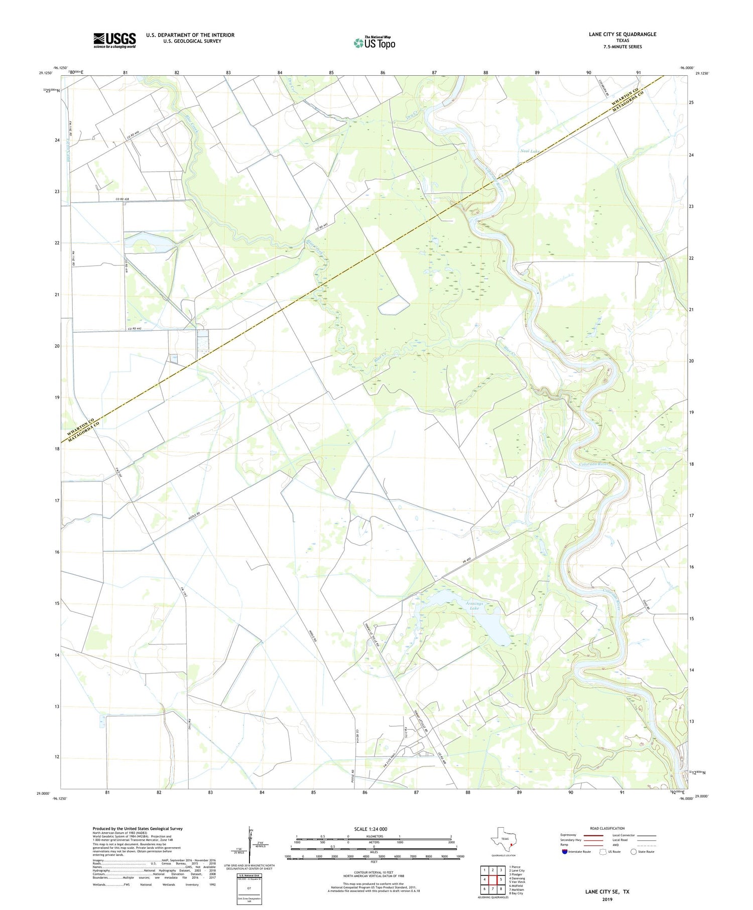 Lane City SE Texas US Topo Map Image