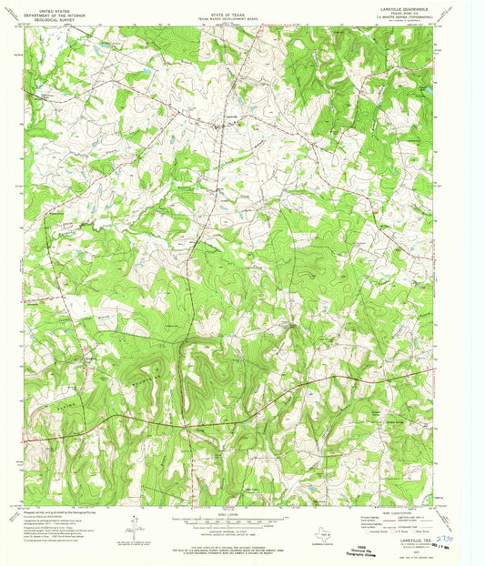 Classic USGS Laneville Texas 7.5'x7.5' Topo Map Image
