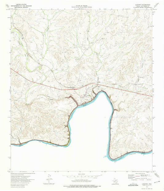 Classic USGS Langtry Texas 7.5'x7.5' Topo Map Image