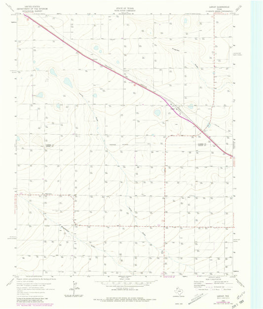Classic USGS Lariat Texas 7.5'x7.5' Topo Map Image