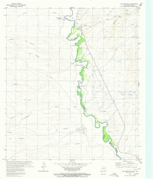 Classic USGS Las Conchas Texas 7.5'x7.5' Topo Map Image