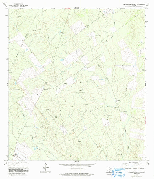 Classic USGS Las Escobas Ranch Texas 7.5'x7.5' Topo Map Image