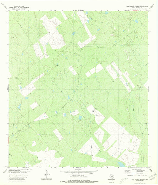 Classic USGS Las Ovejas Creek Texas 7.5'x7.5' Topo Map Image