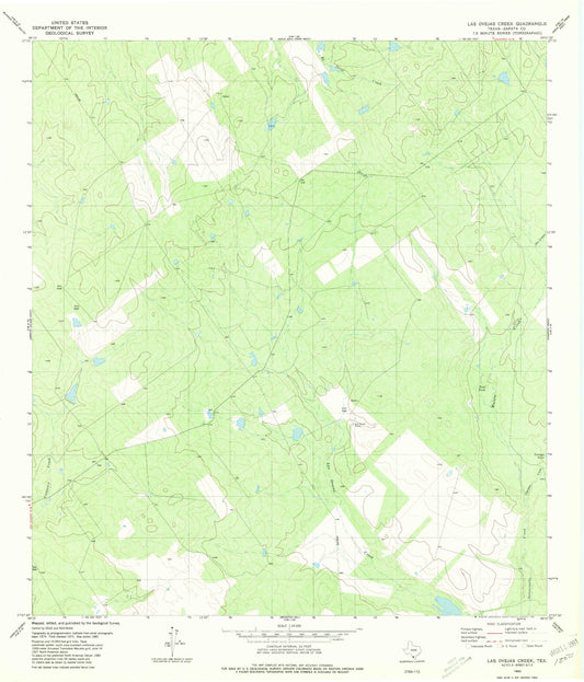 Classic USGS Las Ovejas Creek Texas 7.5'x7.5' Topo Map Image