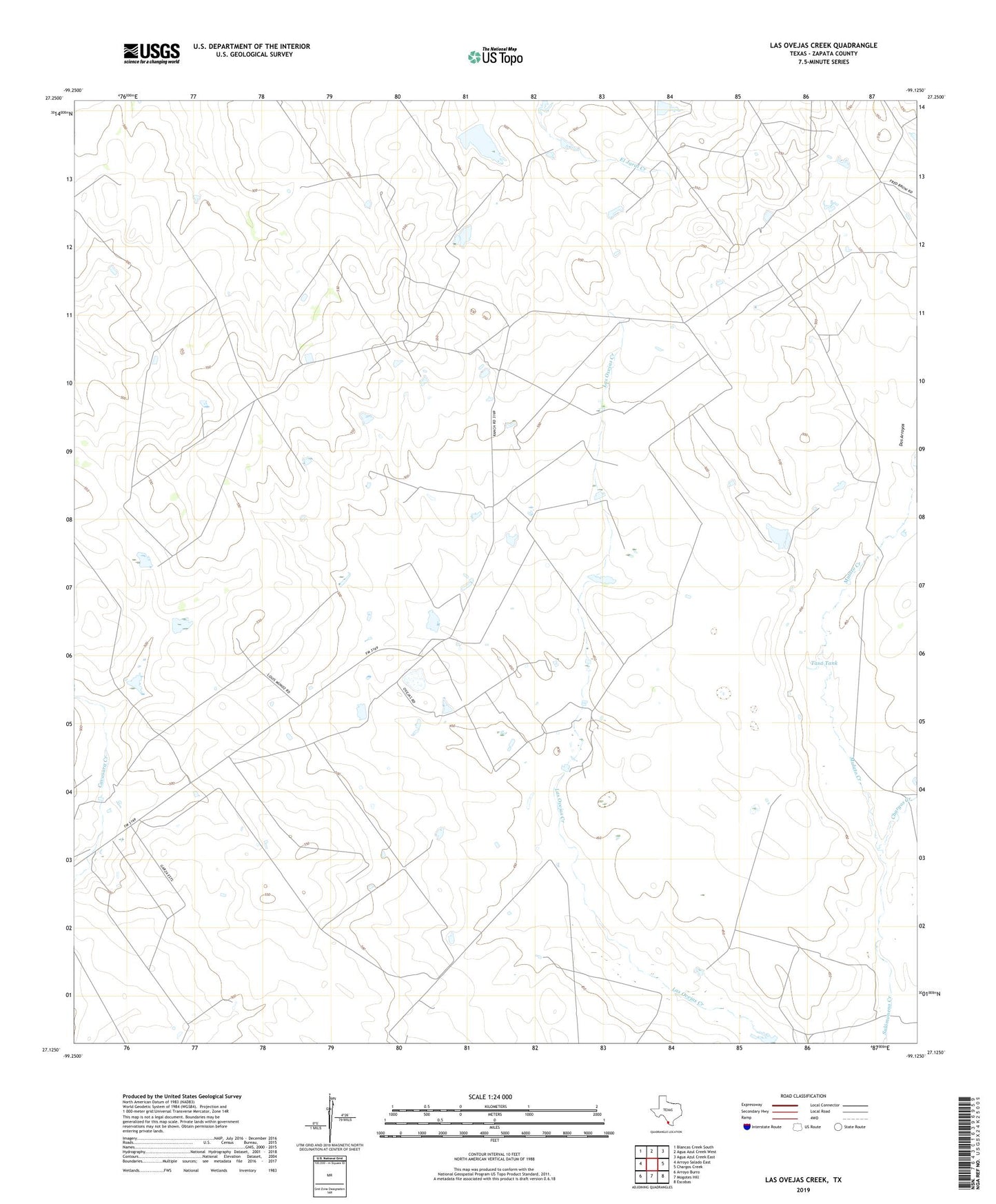 Las Ovejas Creek Texas US Topo Map Image
