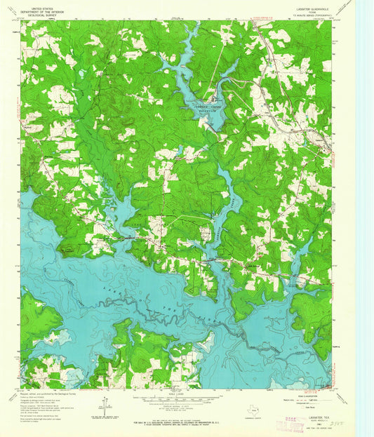Classic USGS Lassater Texas 7.5'x7.5' Topo Map Image