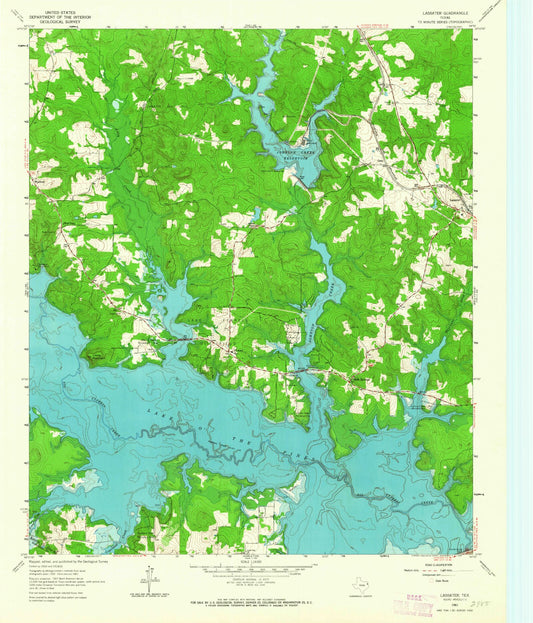 Classic USGS Lassater Texas 7.5'x7.5' Topo Map Image