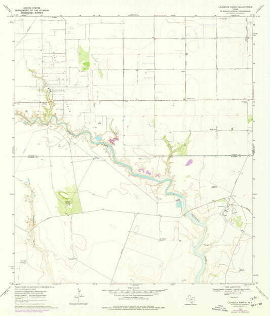 Classic USGS Laureles Ranch Texas 7.5'x7.5' Topo Map Image