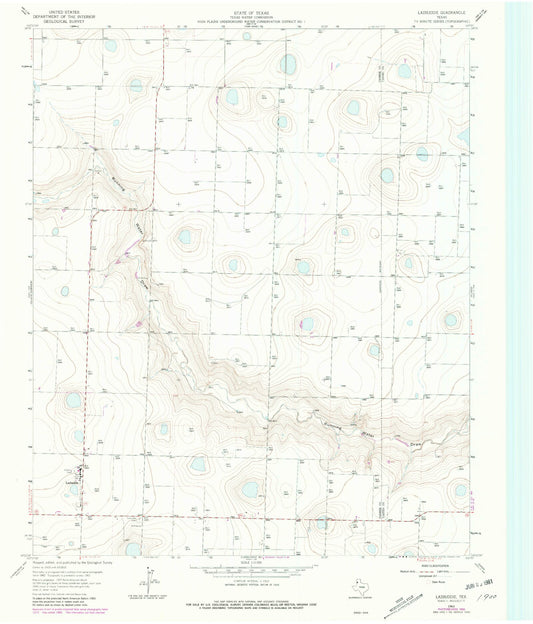 Classic USGS Lazbuddie Texas 7.5'x7.5' Topo Map Image