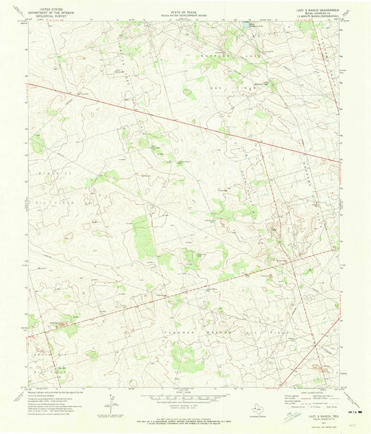 Classic USGS Lazy X Ranch Texas 7.5'x7.5' Topo Map Image