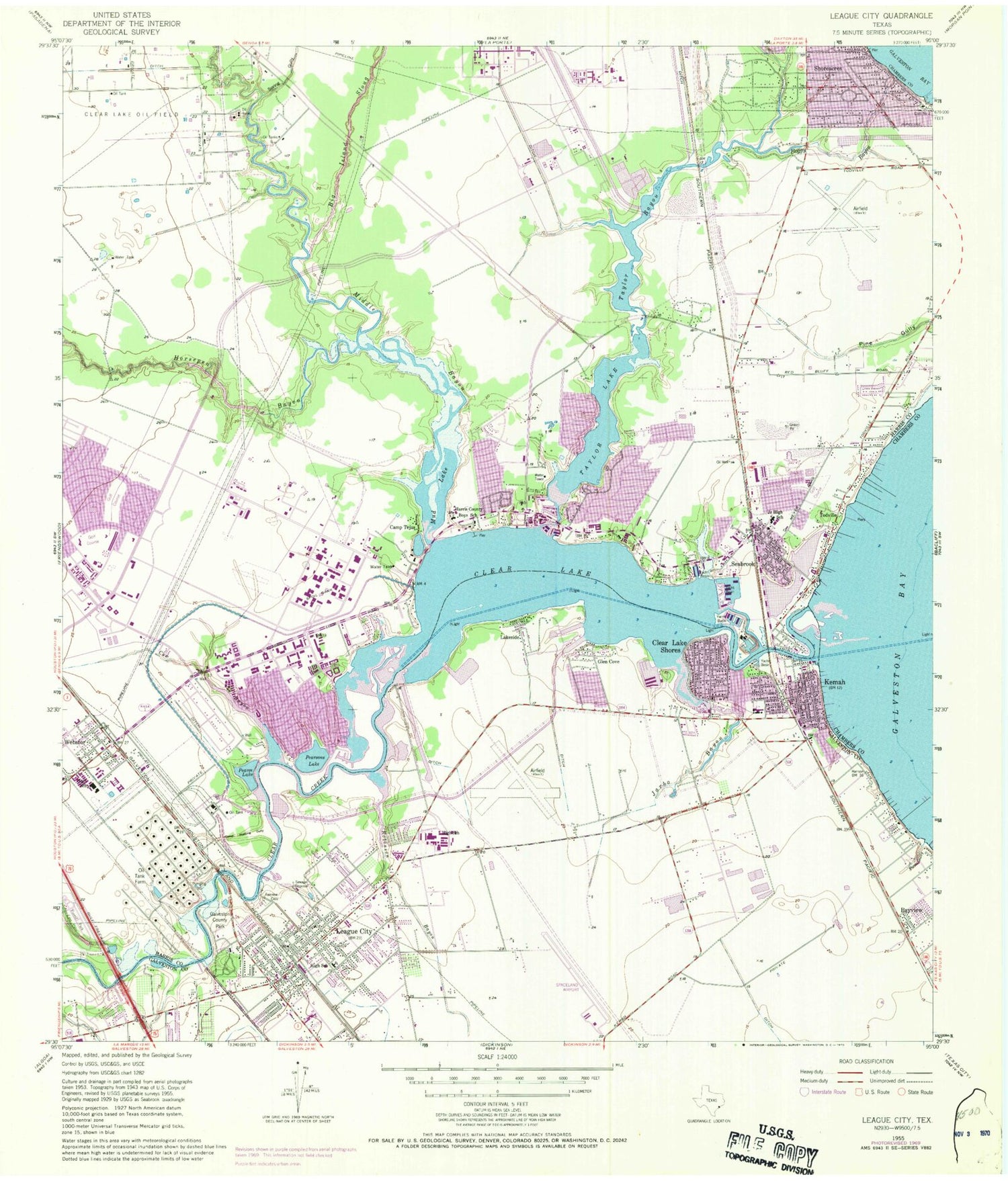 Classic USGS League City Texas 7.5'x7.5' Topo Map Image