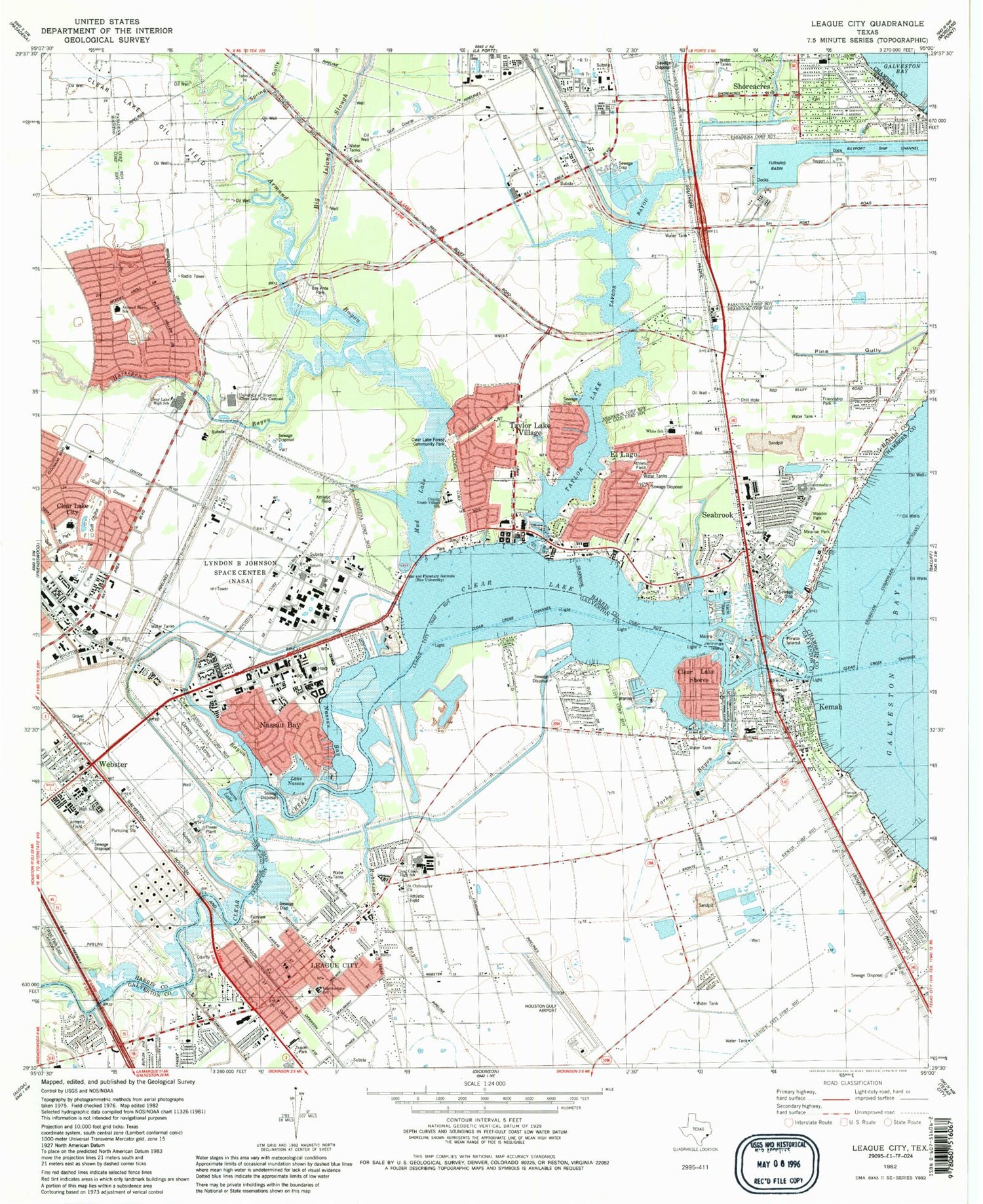 Classic USGS League City Texas 7.5'x7.5' Topo Map Image