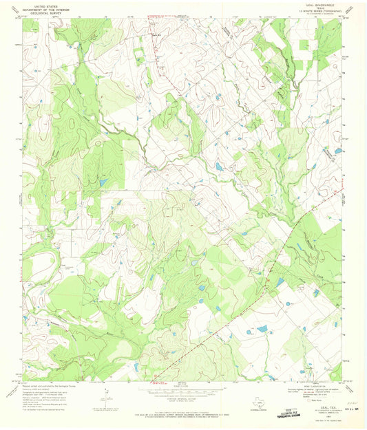 Classic USGS Leal Texas 7.5'x7.5' Topo Map Image