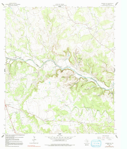 Classic USGS Leander NE Texas 7.5'x7.5' Topo Map Image