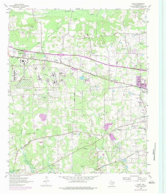 Classic USGS Leary Texas 7.5'x7.5' Topo Map Image