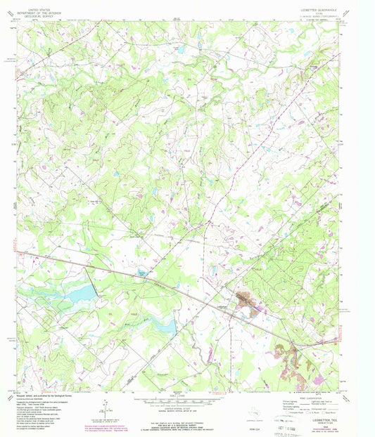 Classic USGS Ledbetter Texas 7.5'x7.5' Topo Map Image