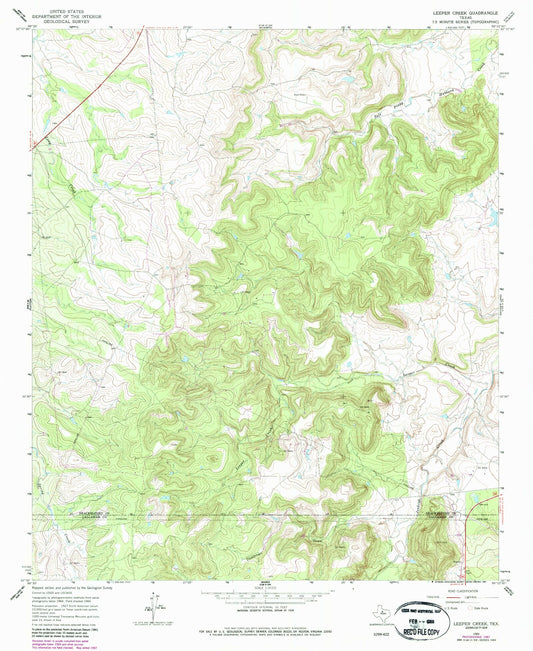 Classic USGS Leeper Creek Texas 7.5'x7.5' Topo Map Image