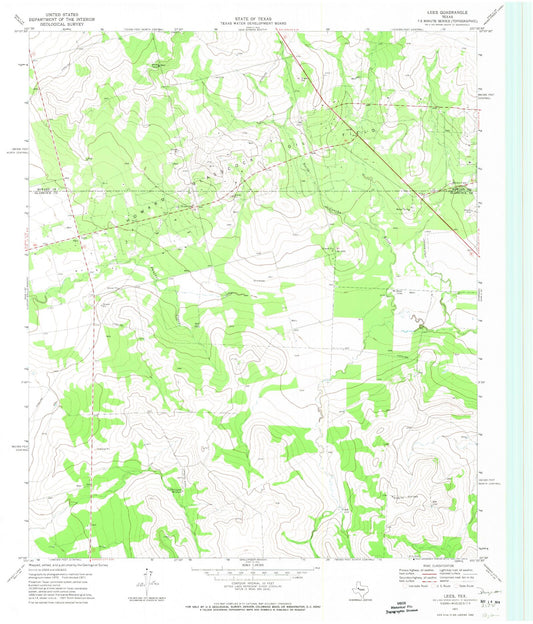 Classic USGS Lees Texas 7.5'x7.5' Topo Map Image
