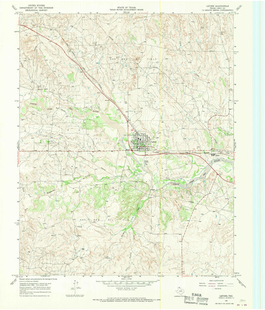 Classic USGS Lefors Texas 7.5'x7.5' Topo Map Image
