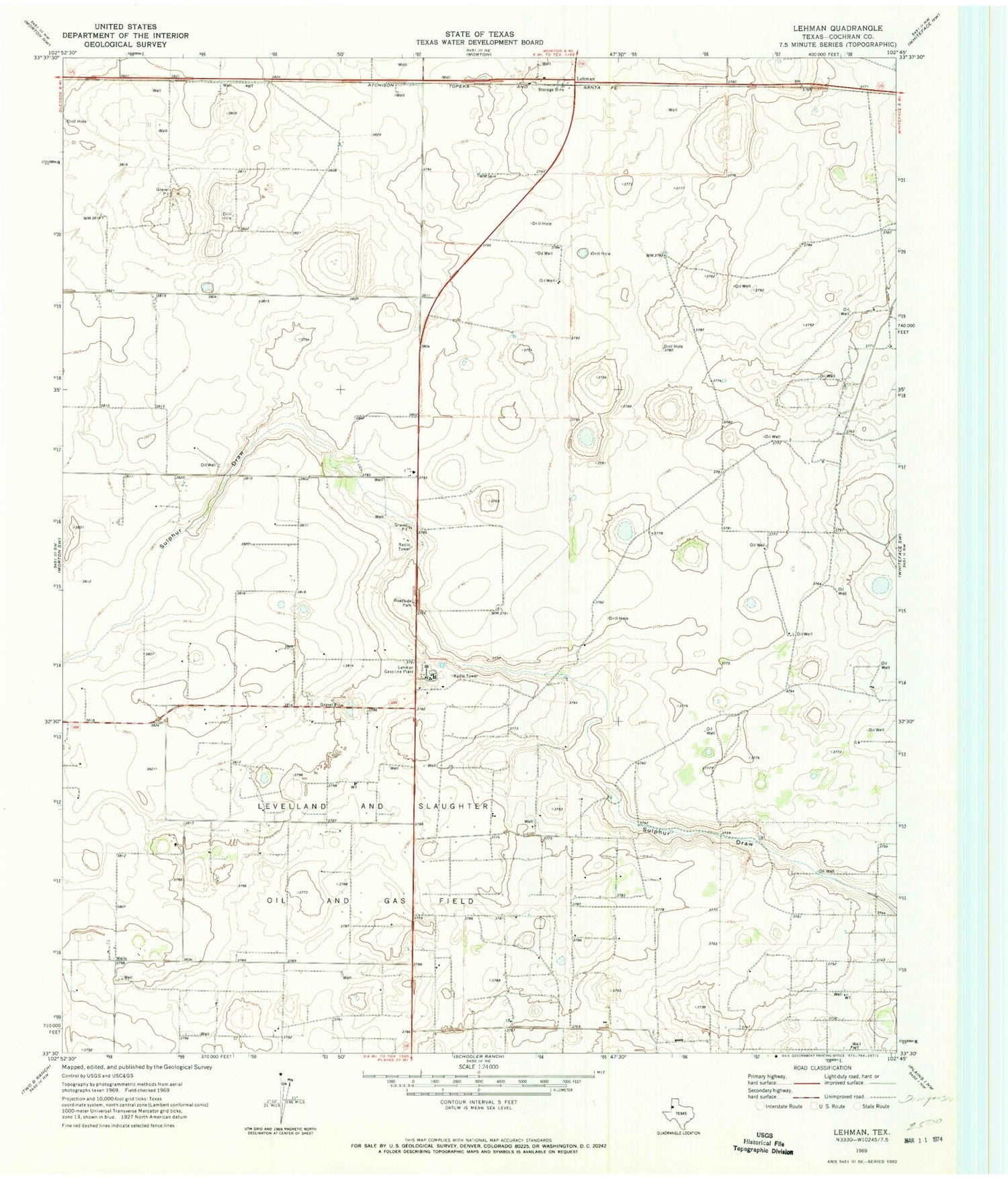 Classic USGS Lehman Texas 7.5'x7.5' Topo Map Image
