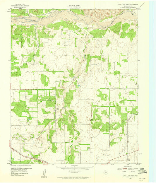 Classic USGS Lelia Lake Creek Texas 7.5'x7.5' Topo Map Image