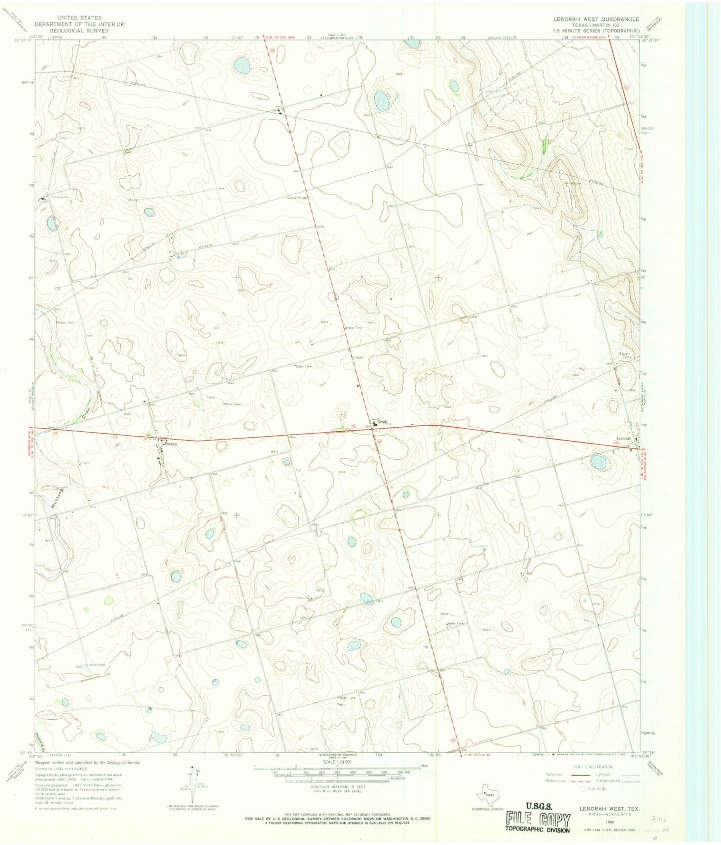 Classic USGS Lenorah West Texas 7.5'x7.5' Topo Map Image