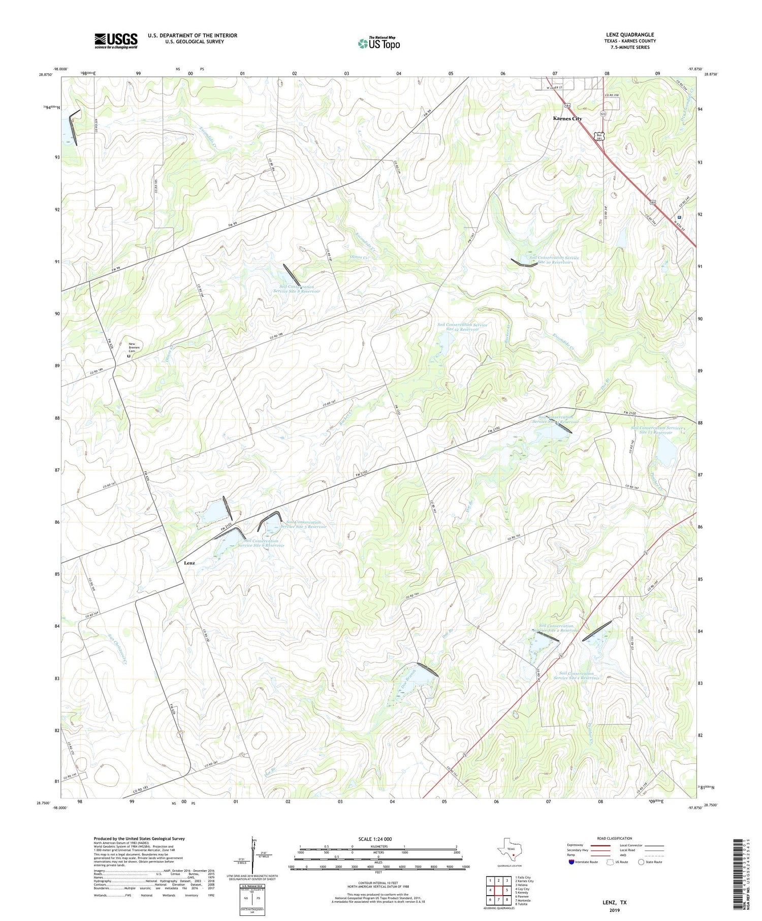 Lenz Texas US Topo Map Image