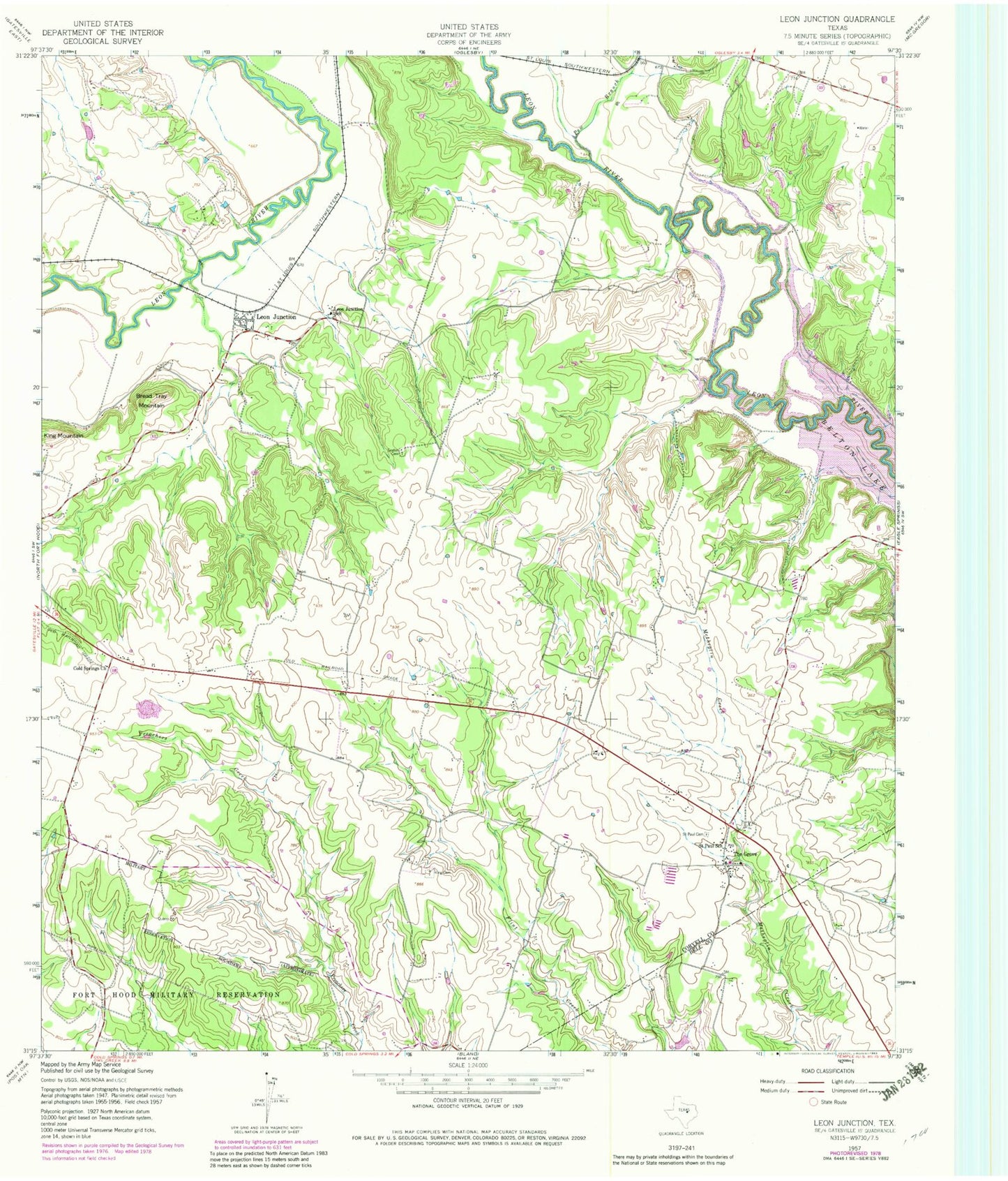 Classic USGS Leon Junction Texas 7.5'x7.5' Topo Map Image