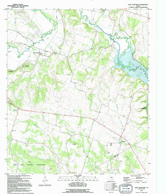 Classic USGS Leon Junction Texas 7.5'x7.5' Topo Map Image