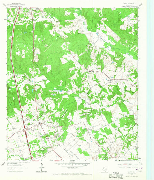 Classic USGS Leona Texas 7.5'x7.5' Topo Map Image