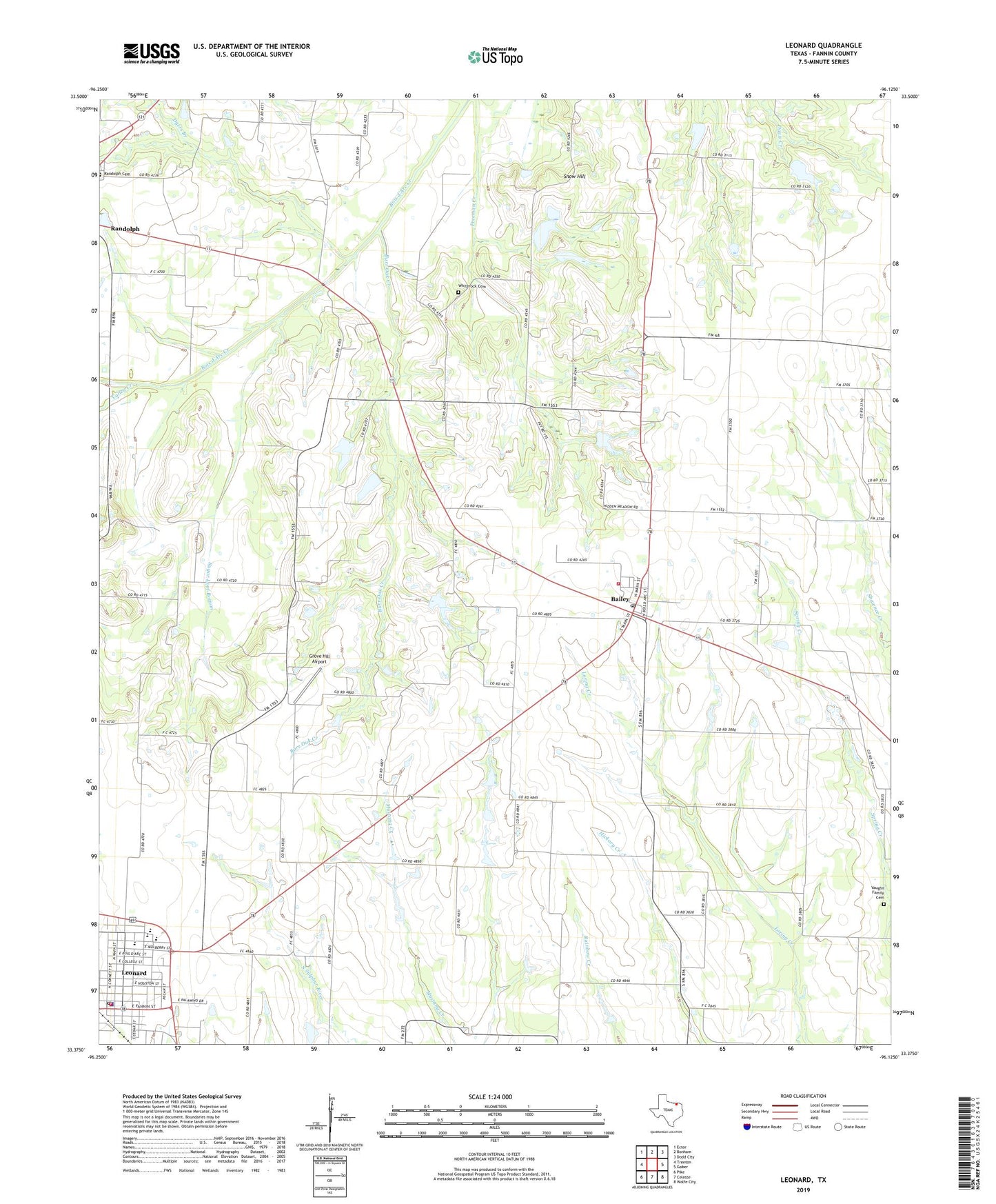 Leonard Texas US Topo Map Image