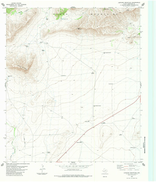 Classic USGS Leonard Mountain Texas 7.5'x7.5' Topo Map Image