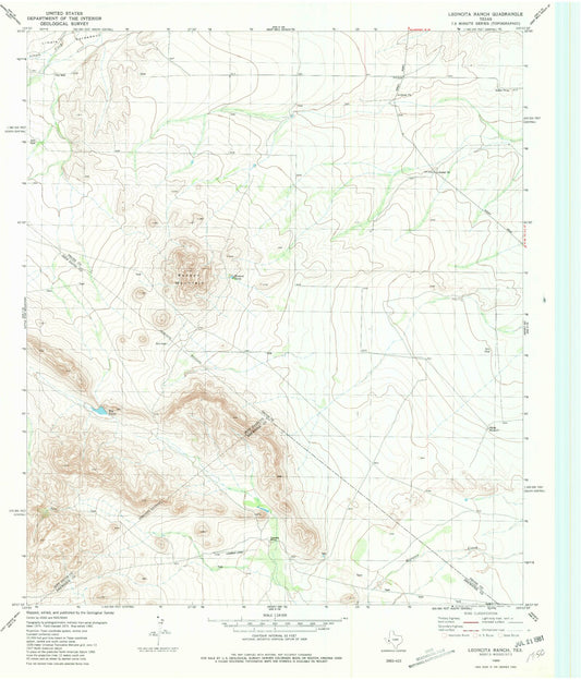 Classic USGS Leoncita Ranch Texas 7.5'x7.5' Topo Map Image