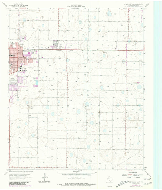 Classic USGS Levelland East Texas 7.5'x7.5' Topo Map Image