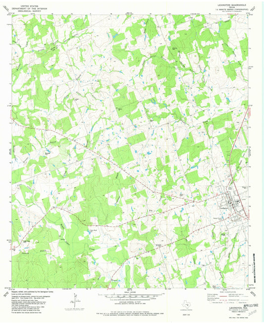 Classic USGS Lexington Texas 7.5'x7.5' Topo Map Image