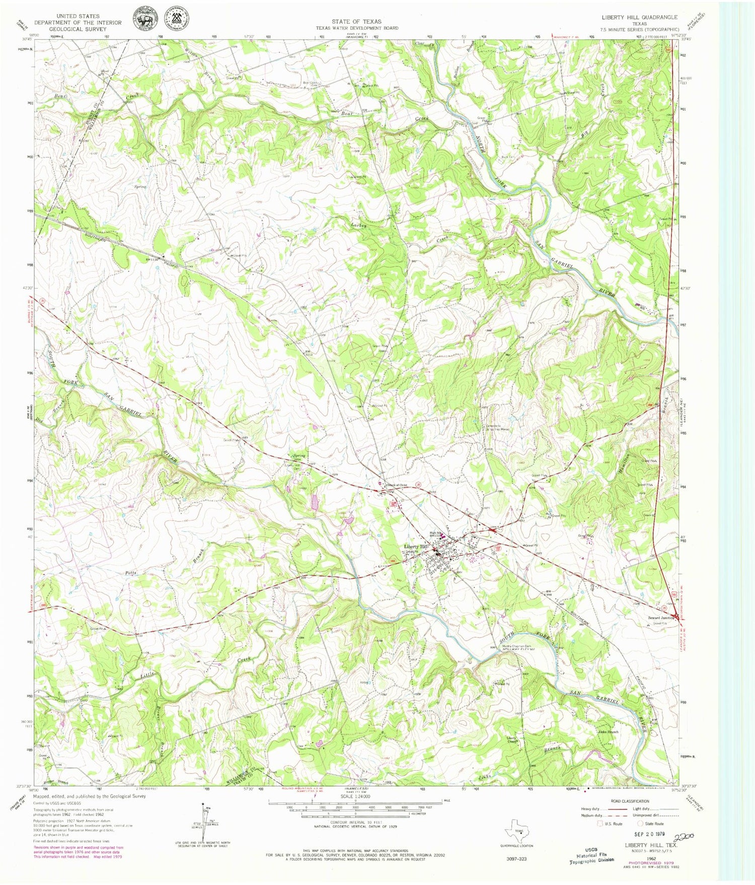 Classic USGS Liberty Hill Texas 7.5'x7.5' Topo Map Image
