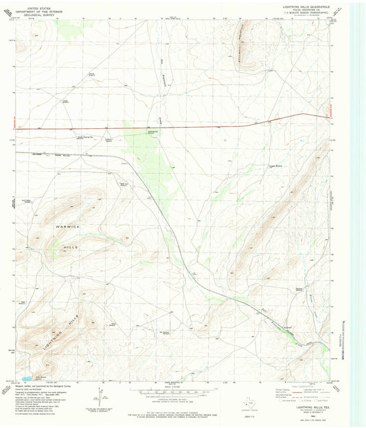 Classic USGS Lightning Hills Texas 7.5'x7.5' Topo Map Image