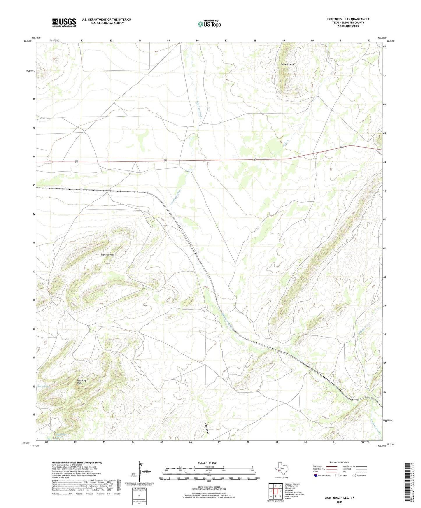 Lightning Hills Texas US Topo Map Image