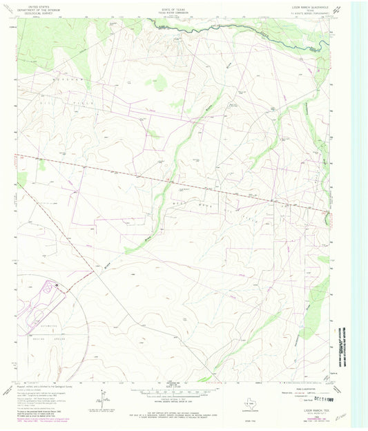 Classic USGS Ligon Ranch Texas 7.5'x7.5' Topo Map Image