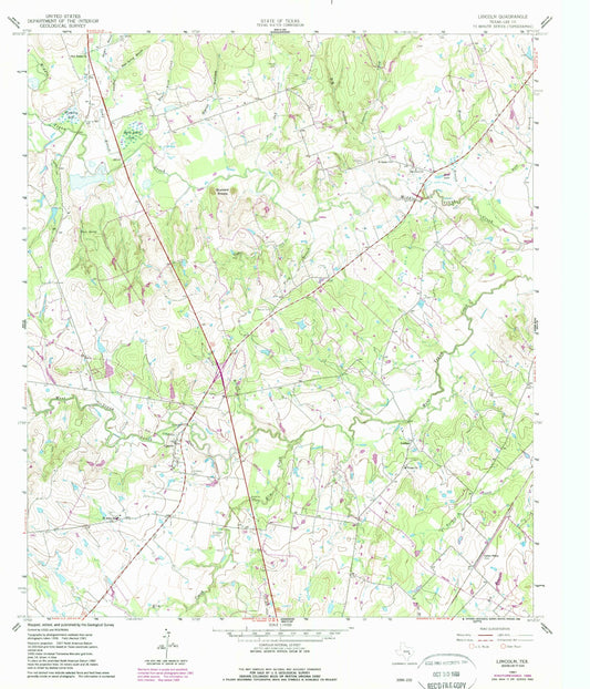 Classic USGS Lincoln Texas 7.5'x7.5' Topo Map Image