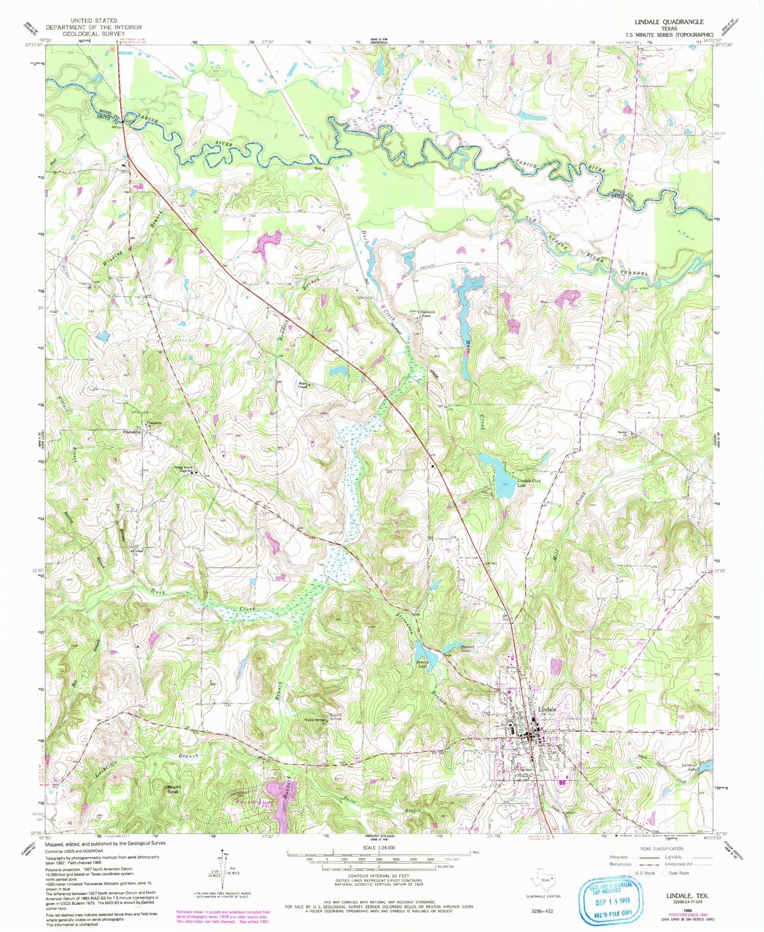 Classic USGS Lindale Texas 7.5'x7.5' Topo Map Image