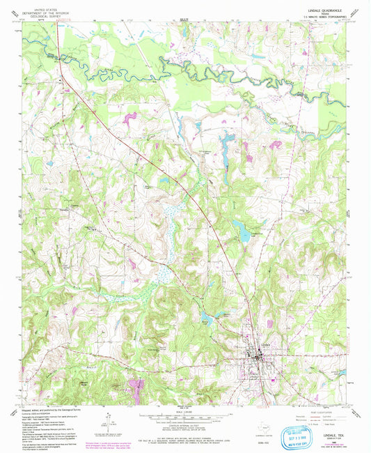 Classic USGS Lindale Texas 7.5'x7.5' Topo Map Image