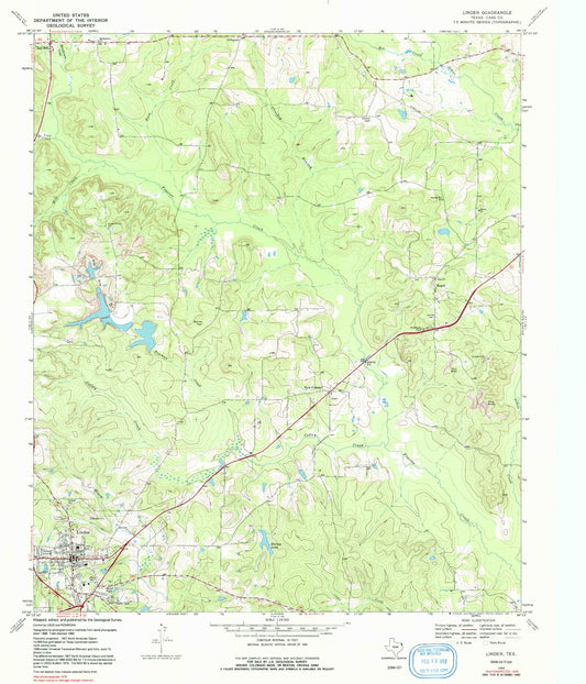 Classic USGS Linden Texas 7.5'x7.5' Topo Map Image