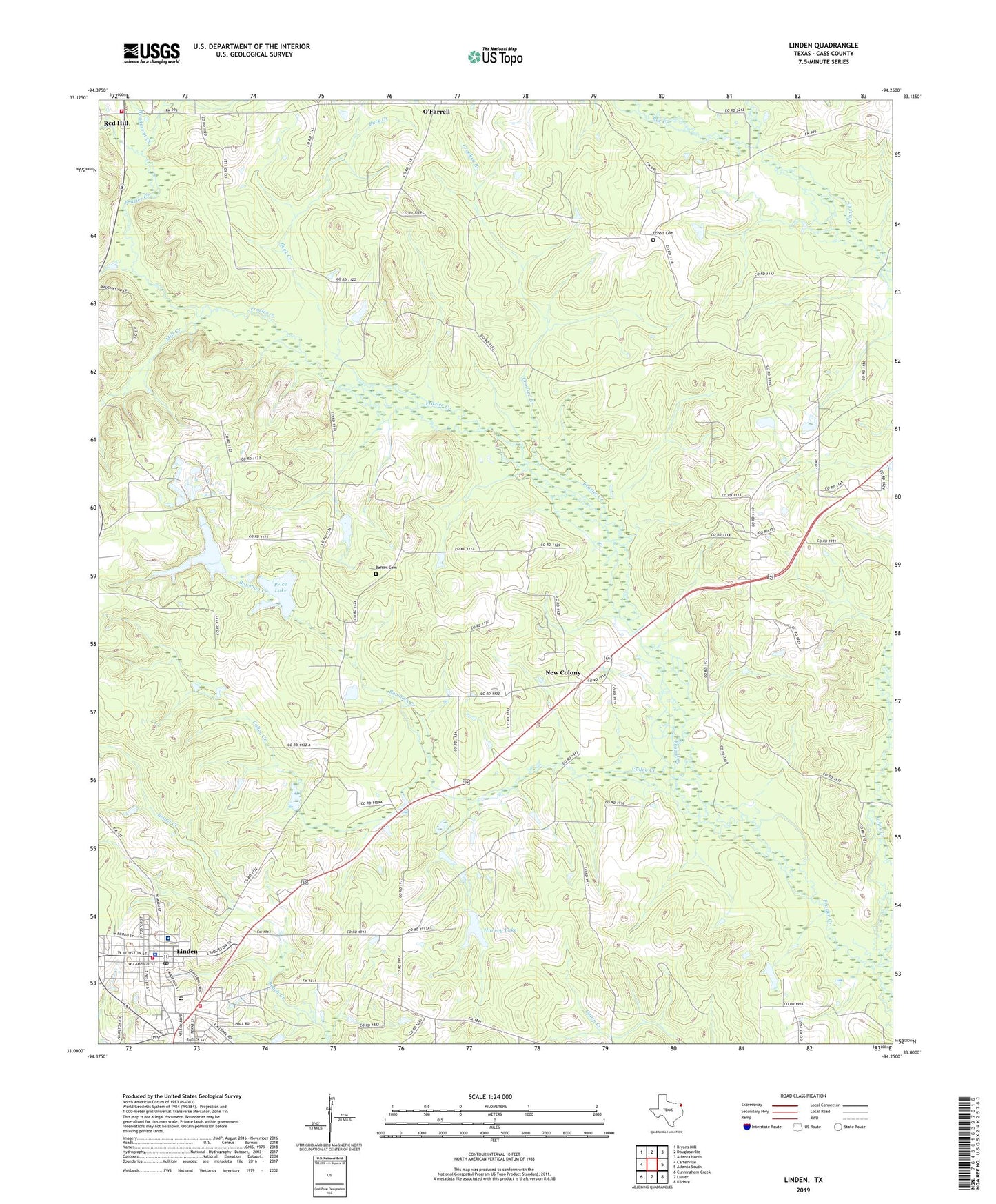 Linden Texas US Topo Map Image