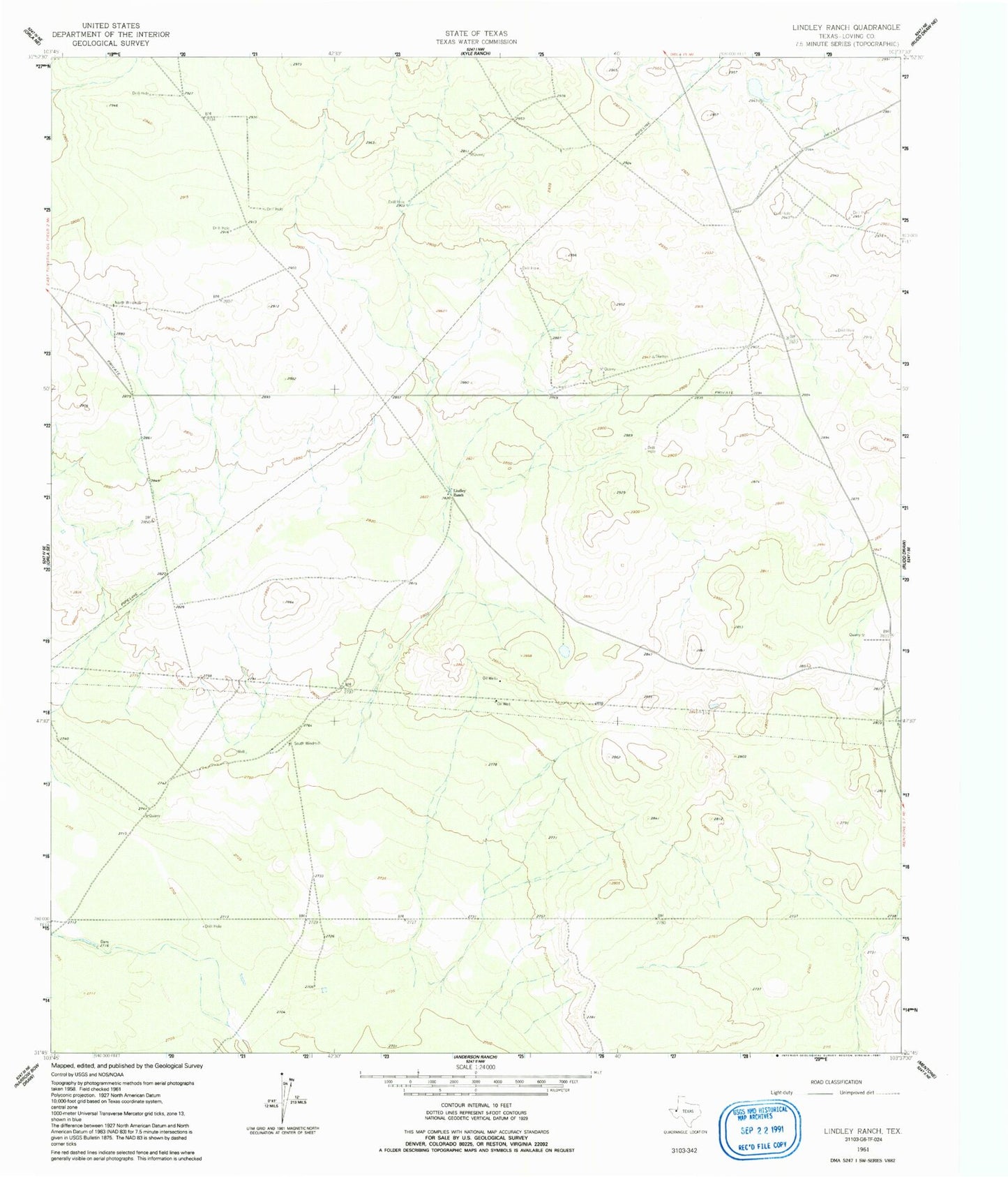 Classic USGS Lindley Ranch Texas 7.5'x7.5' Topo Map Image