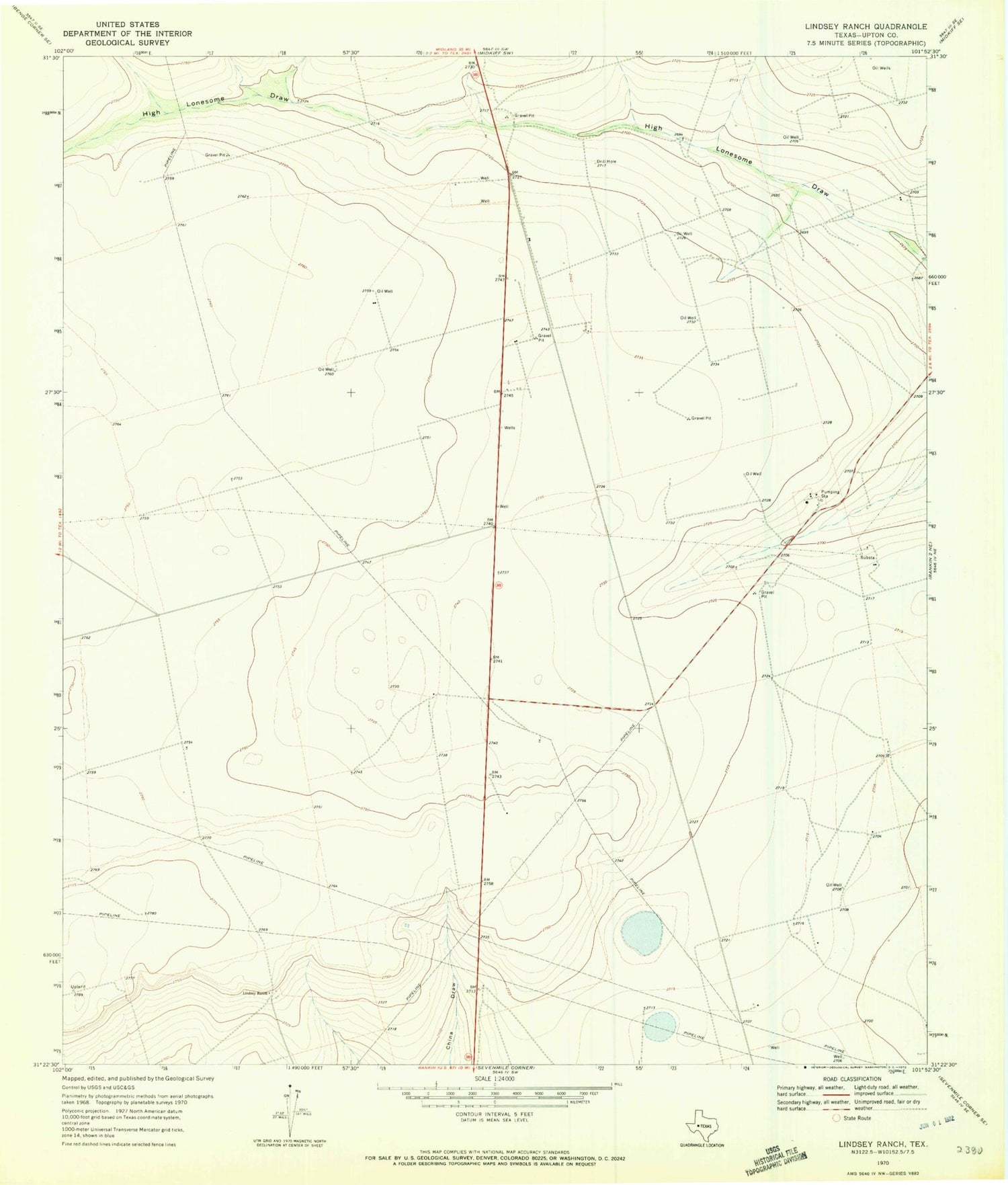 Classic USGS Lindsey Ranch Texas 7.5'x7.5' Topo Map Image