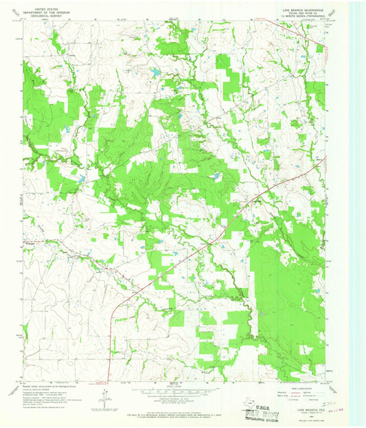 Classic USGS Line Branch Texas 7.5'x7.5' Topo Map Image