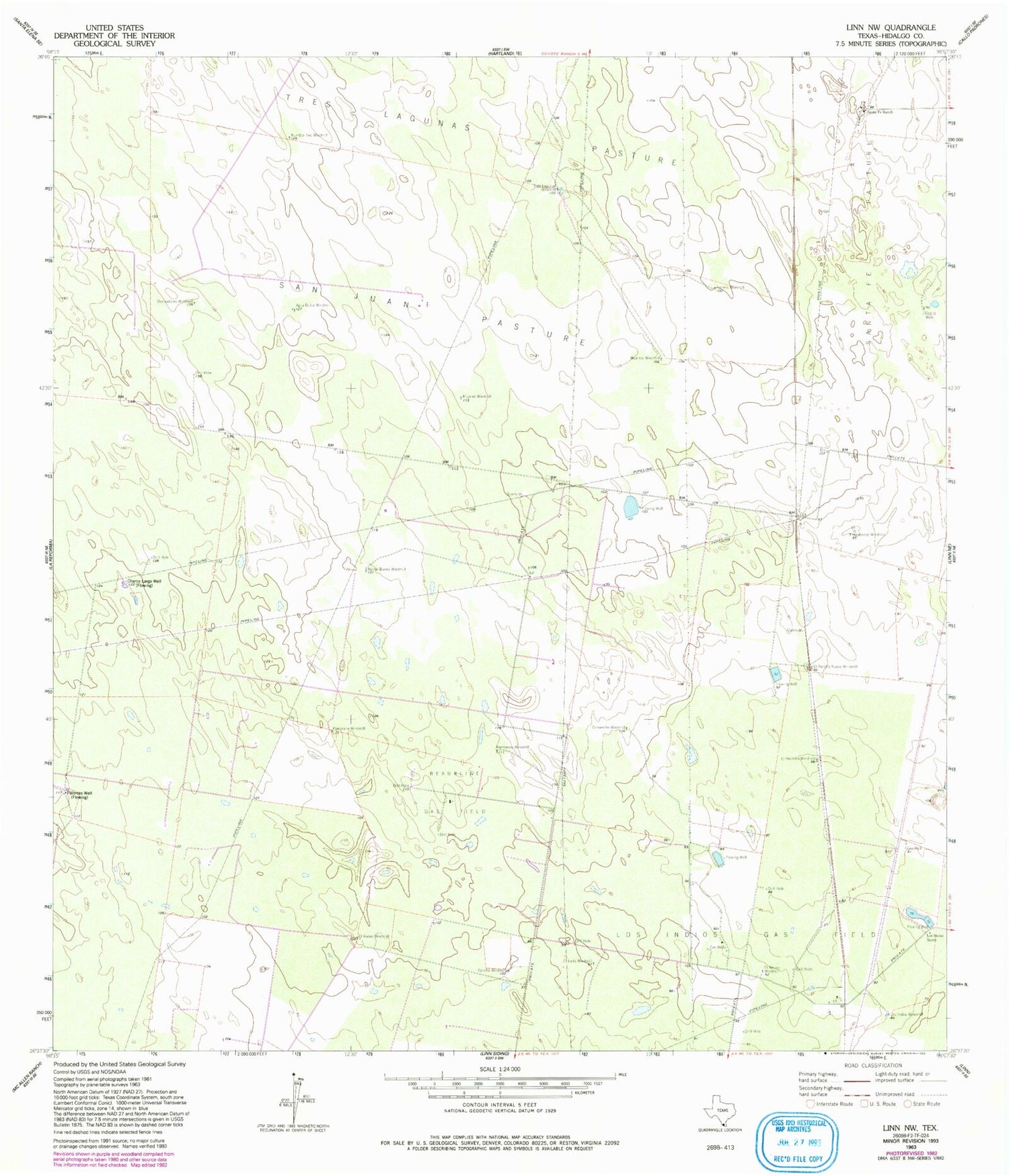 Classic USGS Linn NW Texas 7.5'x7.5' Topo Map Image